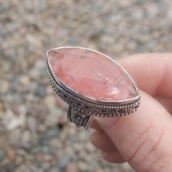 New Watermelon Quartz Crystal 925 Silver Ring. - Picture 9 of 16
